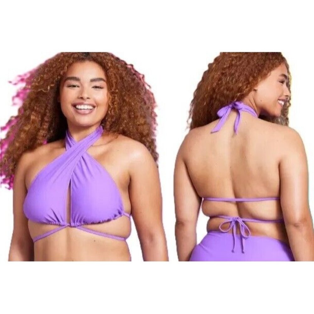 wild fable Purple Crisscross Halter Bikini Top